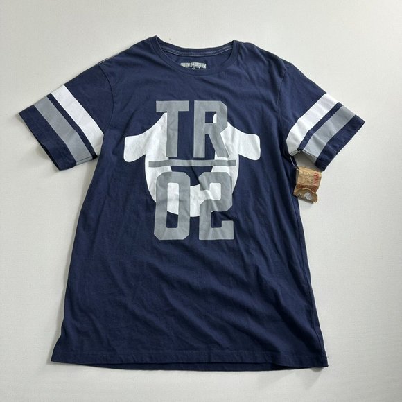 True Religion Mens Banner Horseshoe Tee Graphic T-Shirt $59 Blue Mens Size Small - Picture 1 of 10